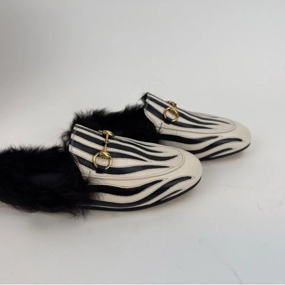 Gucci Princetown Zebra Fur Leather Mule Slides Size 35 (US 5) - Picture 4 of 8